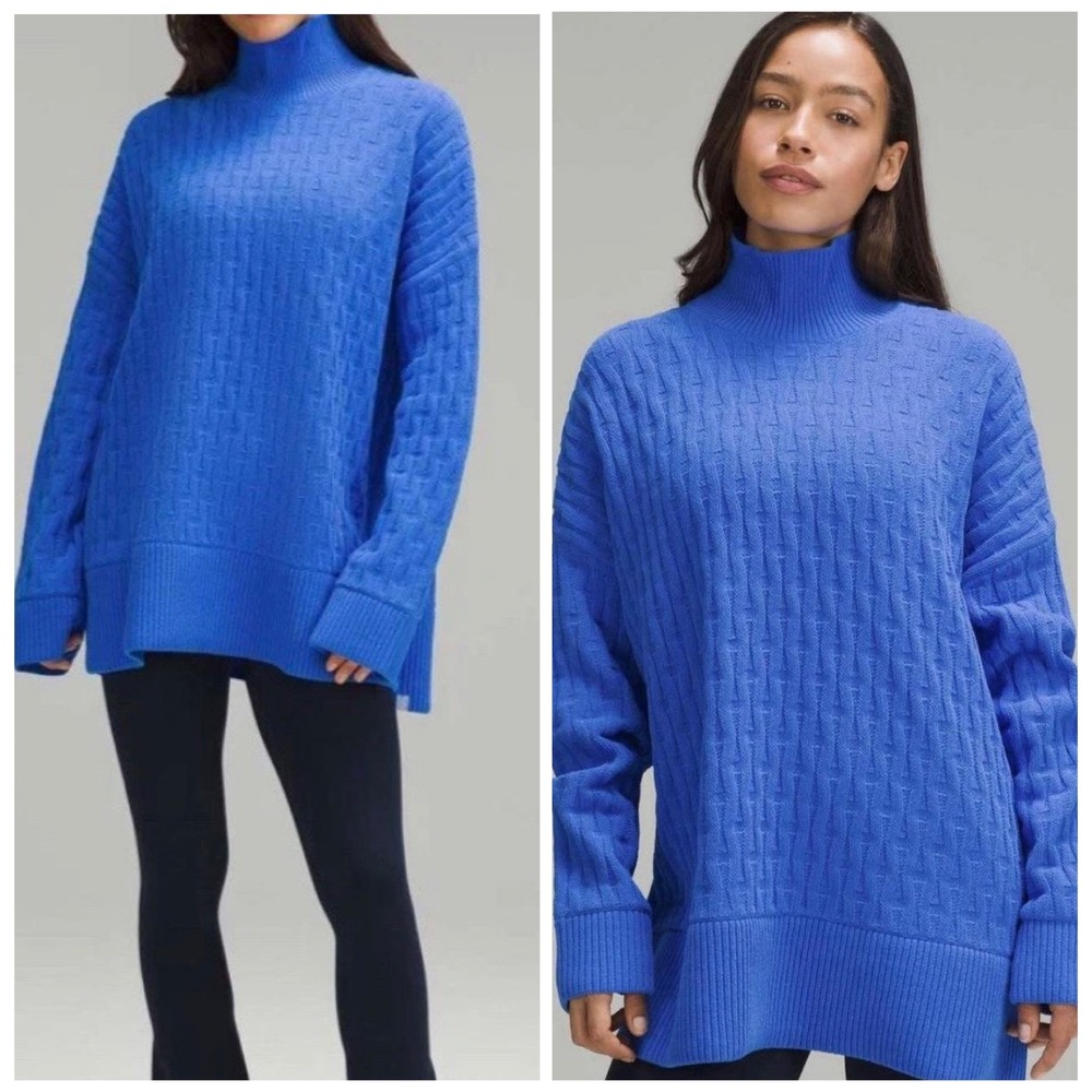 Lululemon Oversized Ribbed Turtleneck Sweater Womens XS‎ Blue Cozy Athleisure